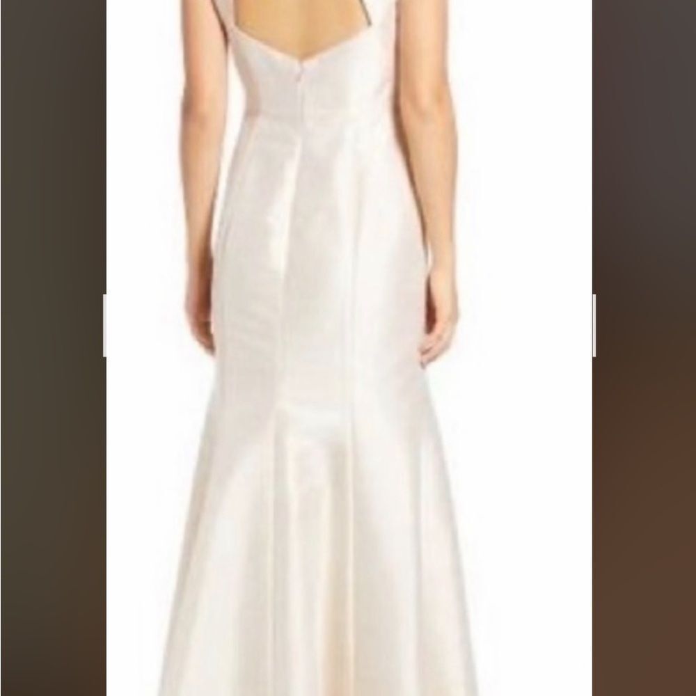 NWT ALFRED SUNG champagne Maxi Dress Jewel Neck bow accent Open-Back  SZ10 - Picture 6 of 16